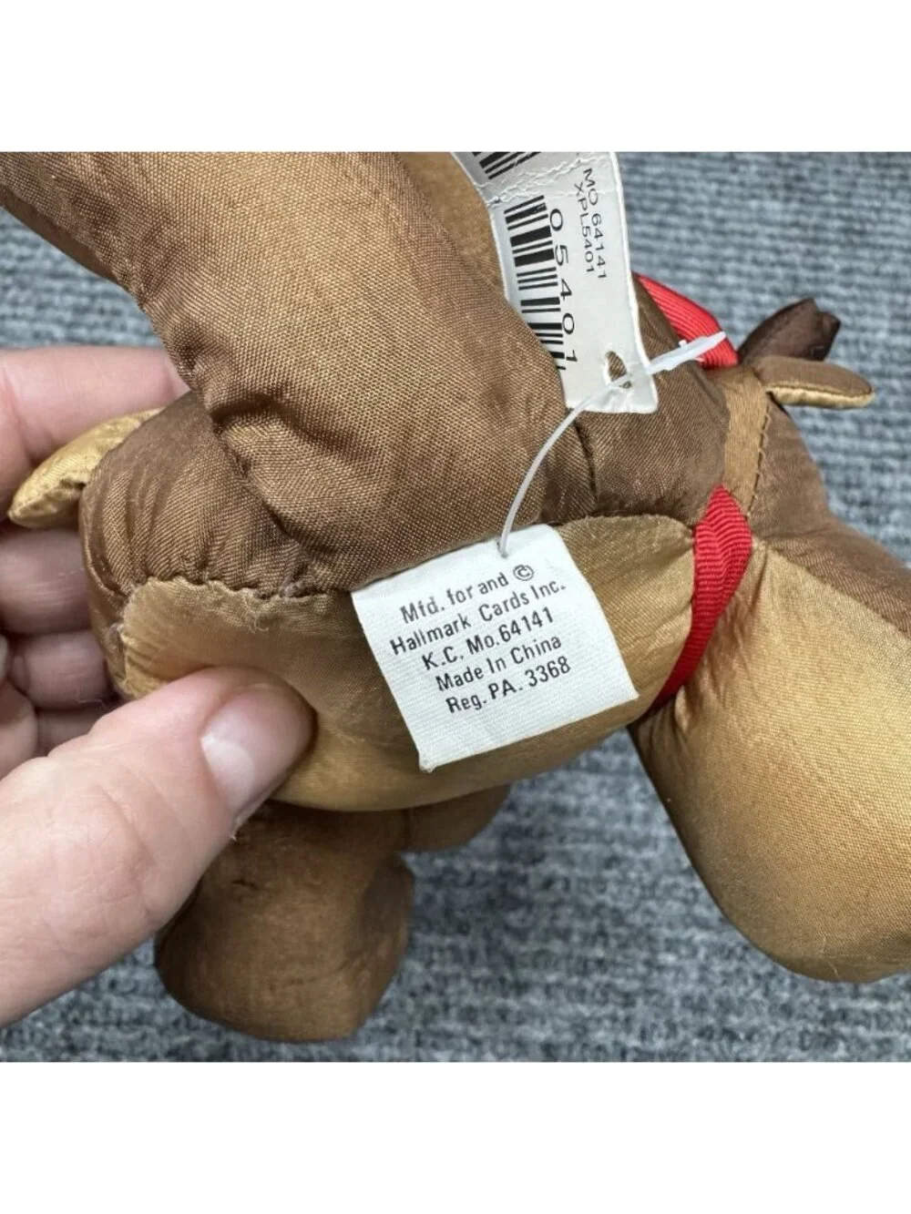 Vintage Hallmark Rodney Reindeer Nylon Plush Puffalump Style Stuffed Red Bow 90s